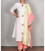 White & Peach Cotton Palazoo Suit