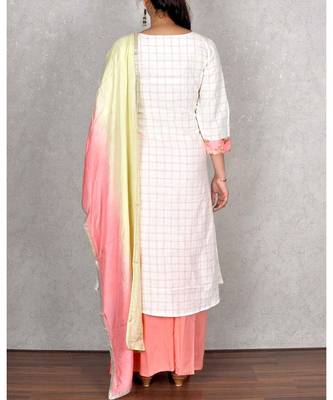 White & Peach Cotton Palazoo Suit 2