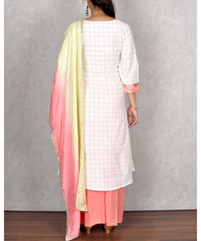 White & Peach Cotton Palazoo Suit