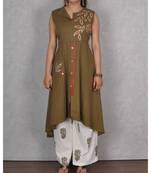 Mehendi Green & White Cotton 2Pcs Embroidered Dress