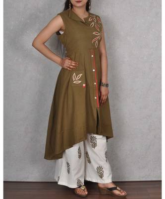 Mehendi Green & White Cotton 2Pcs Embroidered Dress 4