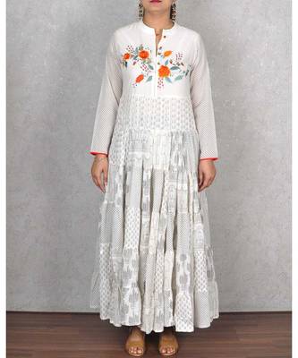 White Cotton Embroidered Dress 1