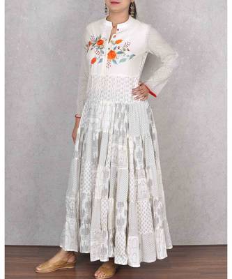 White Cotton Embroidered Dress 2