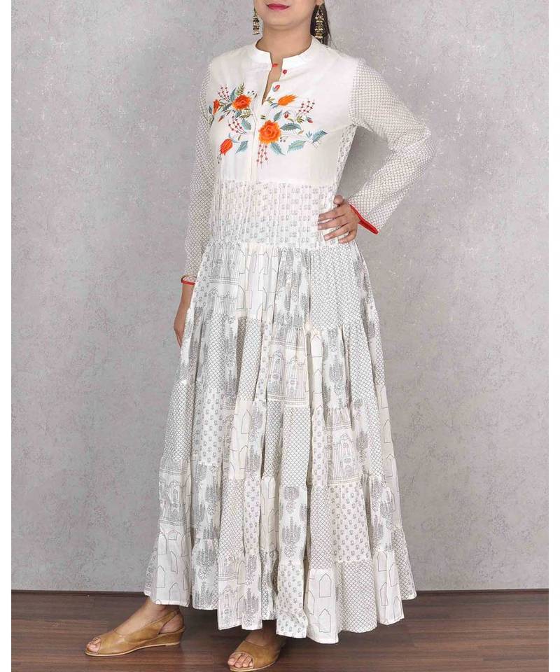White Cotton Embroidered Dress