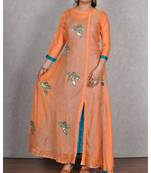 Orange & Firozi Embroidered Chanderi Silk 2pc Dress