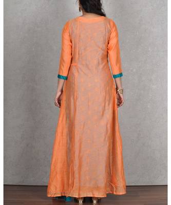 Orange & Firozi Embroidered Chanderi Silk 2pc Dress 2