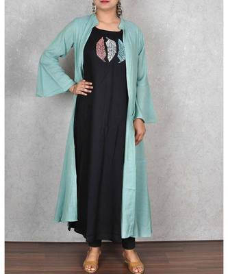 Sea Green Cotton Linen Jacket Style Dress 1