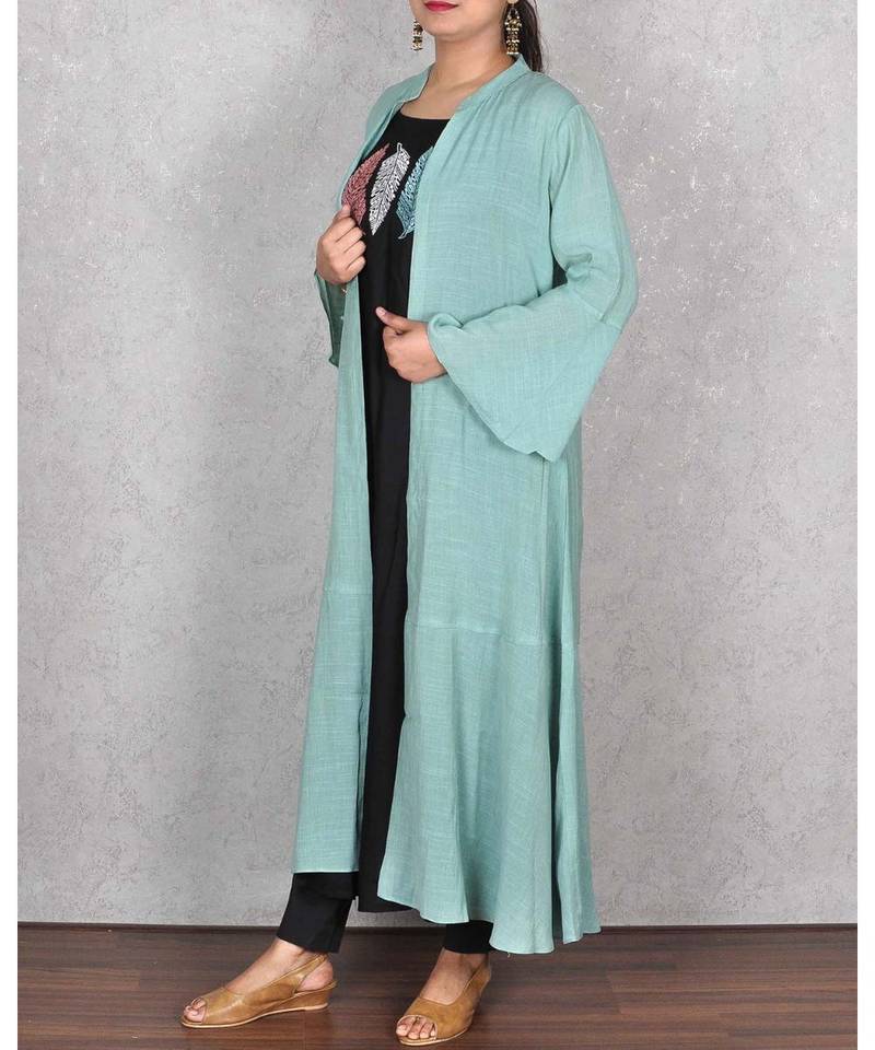 Sea Green Cotton Linen Jacket Style Dress