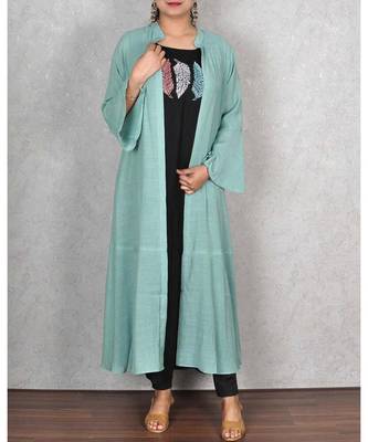 Sea Green Cotton Linen Jacket Style Dress 3