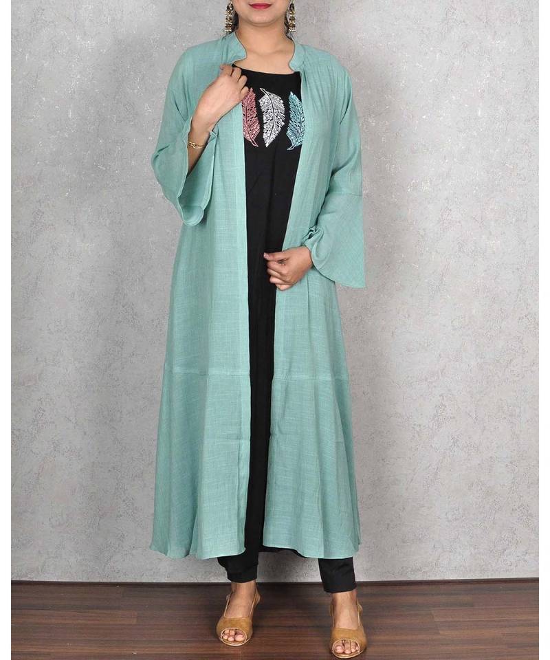 Sea Green Cotton Linen Jacket Style Dress