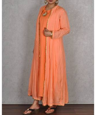 Peach Muslin 2pc Dress With Embroidered Back 1