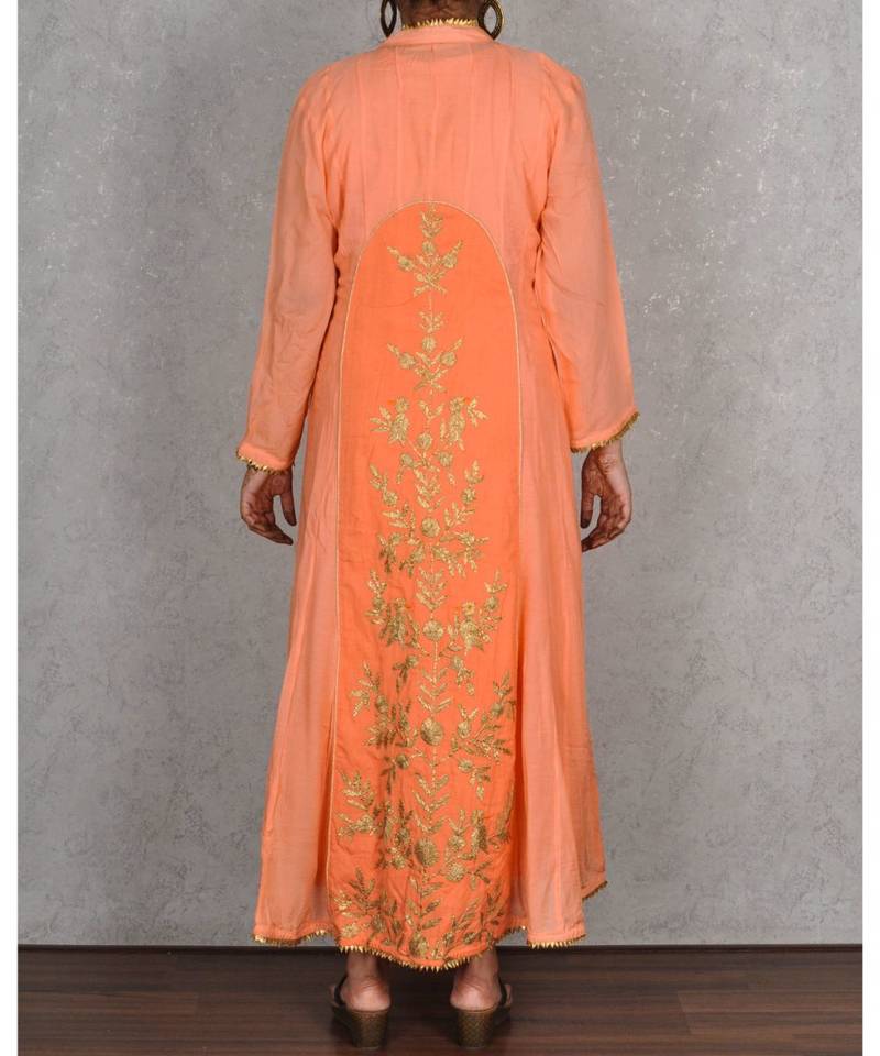 Peach Muslin 2pc Dress With Embroidered Back