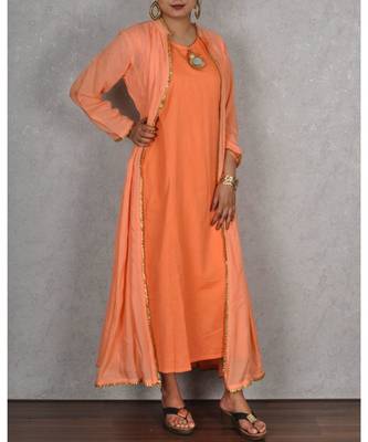 Peach Muslin 2pc Dress With Embroidered Back 3