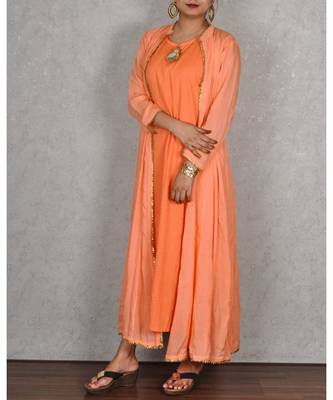 Peach Muslin 2pc Dress With Embroidered Back 4