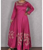 Wine Raw Silk Embroidered Gown