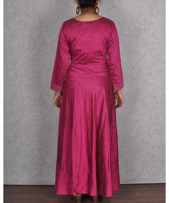 Wine Raw Silk Embroidered Gown 2