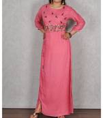 Pink Muslin Gown with Hand Embroidery