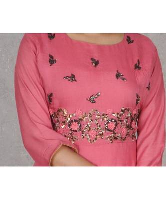 Pink Muslin Gown with Hand Embroidery 3