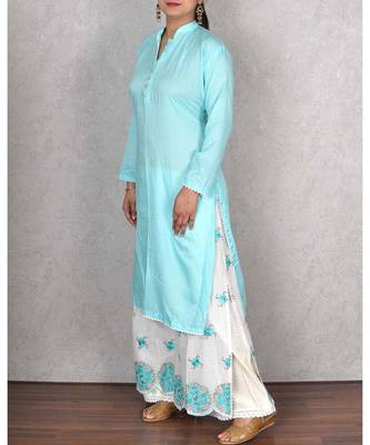 Firozi Muslin Embroidered Palazoo Suit 1
