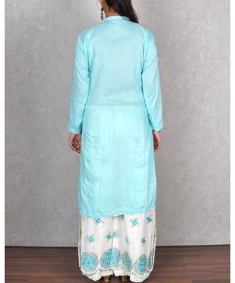Firozi Muslin Embroidered Palazoo Suit 3