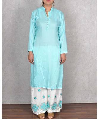 Firozi Muslin Embroidered Palazoo Suit 4