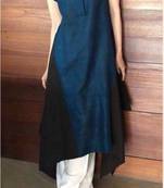Navy-blue plain cotton long-kurtis