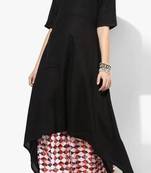 Black plain cotton long-kurtis