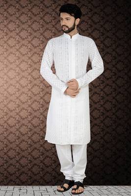 White Stylish Embroidery Kurta Set 1