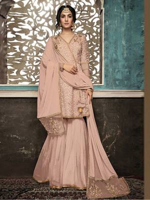 Light Peach Color Wedding Wear Designer Plazo Suit  1