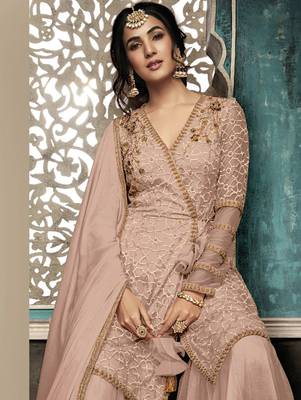 Light Peach Color Wedding Wear Designer Plazo Suit  2
