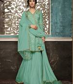 Soft Cyan Wedding Wear Designer Plazo Suit 