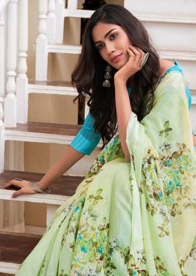 Multicolor Printed Linen Saree With Blouse 2