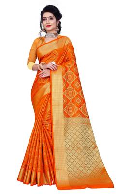 Orange Woven Banarasi Saree With Blouse 1