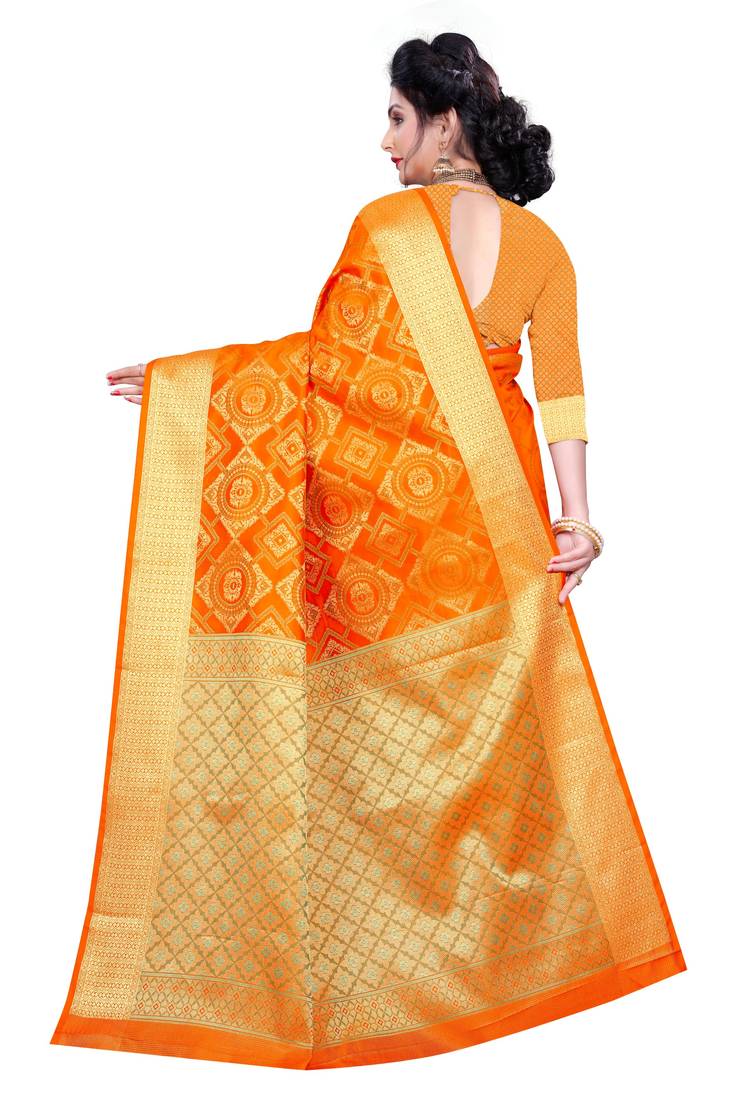 Orange Woven Banarasi Saree With Blouse