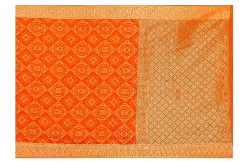 Orange Woven Banarasi Saree With Blouse