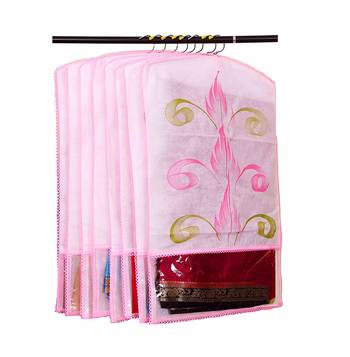 Atorakushon   Fabric Printed Hanging Saree Cover Wardrobe Organiser  Multi Color Pack Of 6 1