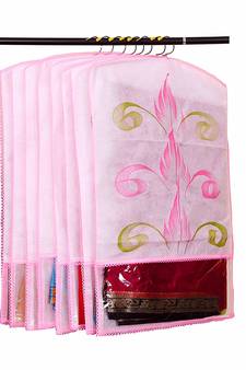 Atorakushon   Fabric Printed Hanging Saree Cover Wardrobe Organiser  Multi Color Pack Of 6