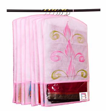 Atorakushon   Fabric Printed Hanging Saree Cover Wardrobe Organiser  Multi Color Pack Of 6 3