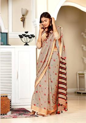 Beige woven jute saree with blouse 1