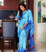 Blue woven jute saree with blouse