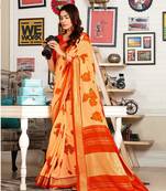Orange woven jute saree with blouse