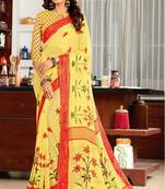 Yellow woven jute saree with blouse