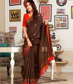 Brown woven jute saree with blouse