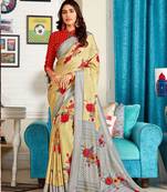 Light yellow woven jute saree with blouse