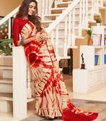 Peach woven cotton saree with blouse