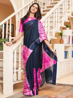 Navy blue woven cotton saree with blouse 1