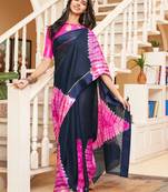 Navy blue woven cotton saree with blouse