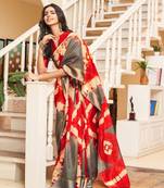 Grey woven cotton saree with blouse