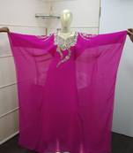Pink-Rani Zari Work Chiffon Polyester Islamic Party Wear Festive Kaftan Farasha