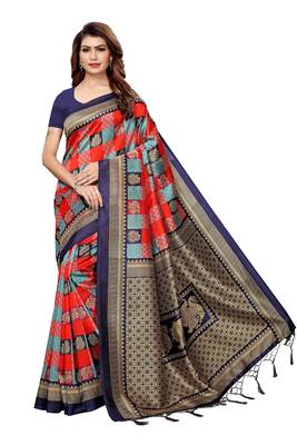 Multicolor Printed Art Silk Saree With Blouse 1